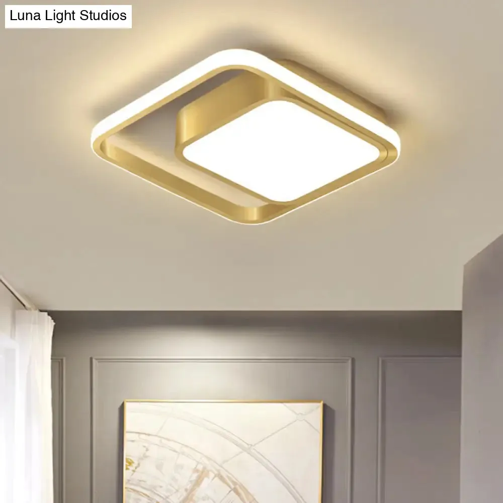 Acrylic Minimalist LED Flush Mount Ceiling Light in Gold for Square Hallways