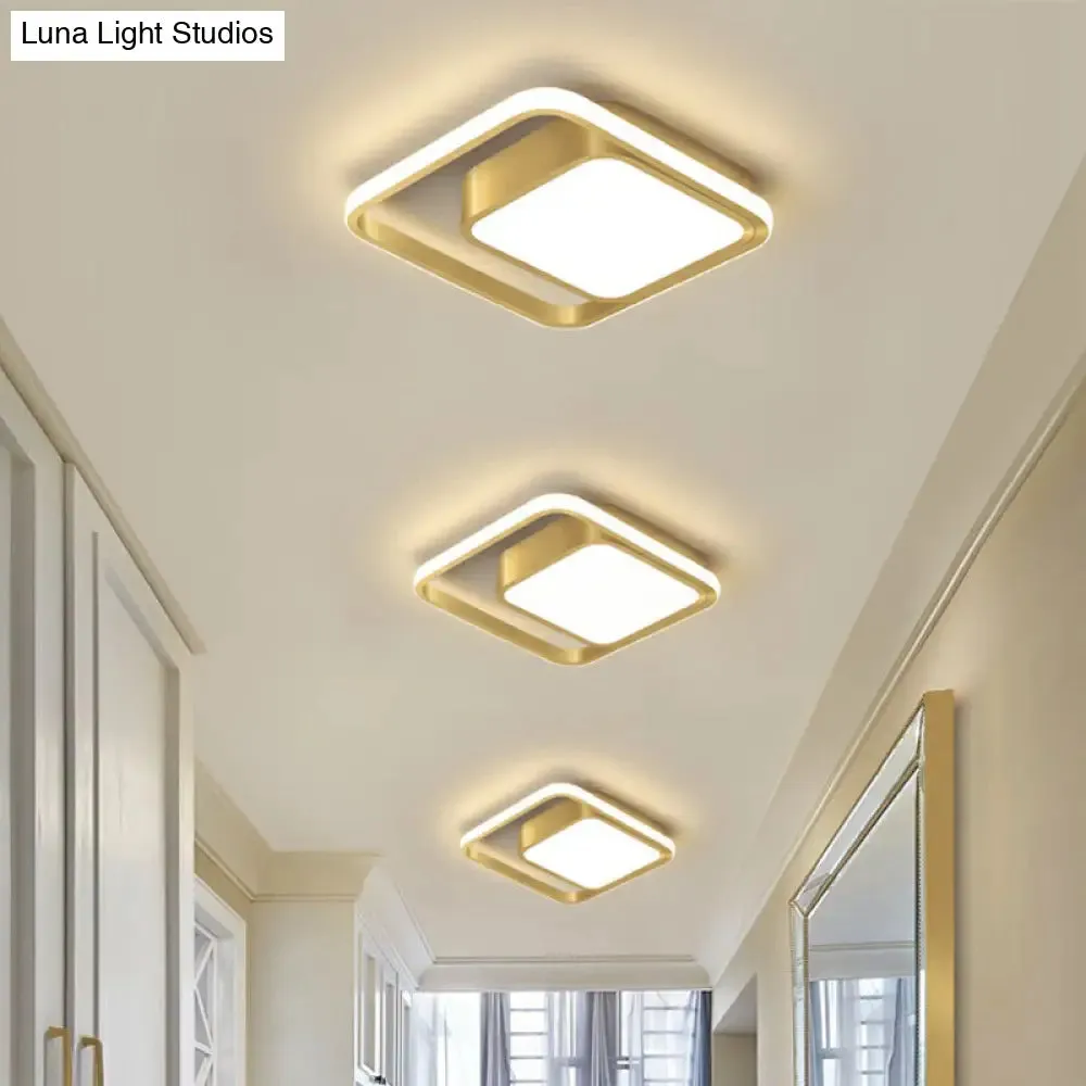Acrylic Minimalist LED Flush Mount Ceiling Light in Gold for Square Hallways