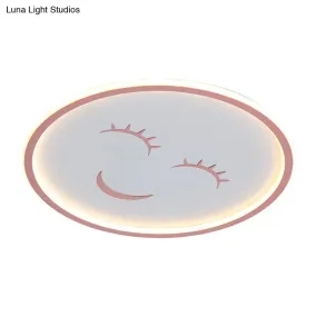 Acrylic Smiling Face Ceiling Light Fixture - Cartoon LED Flush Mount Lamp in Pink with Warm/White Light