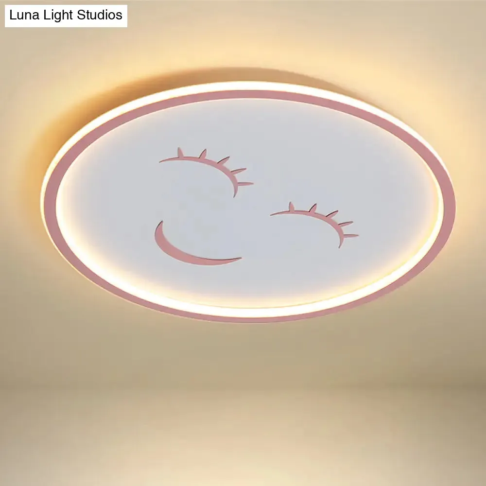 Acrylic Smiling Face Ceiling Light Fixture - Cartoon LED Flush Mount Lamp in Pink with Warm/White Light