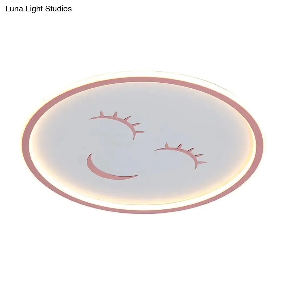 Acrylic Smiling Face Ceiling Light Fixture - Cartoon LED Flush Mount Lamp in Pink with Warm/White Light