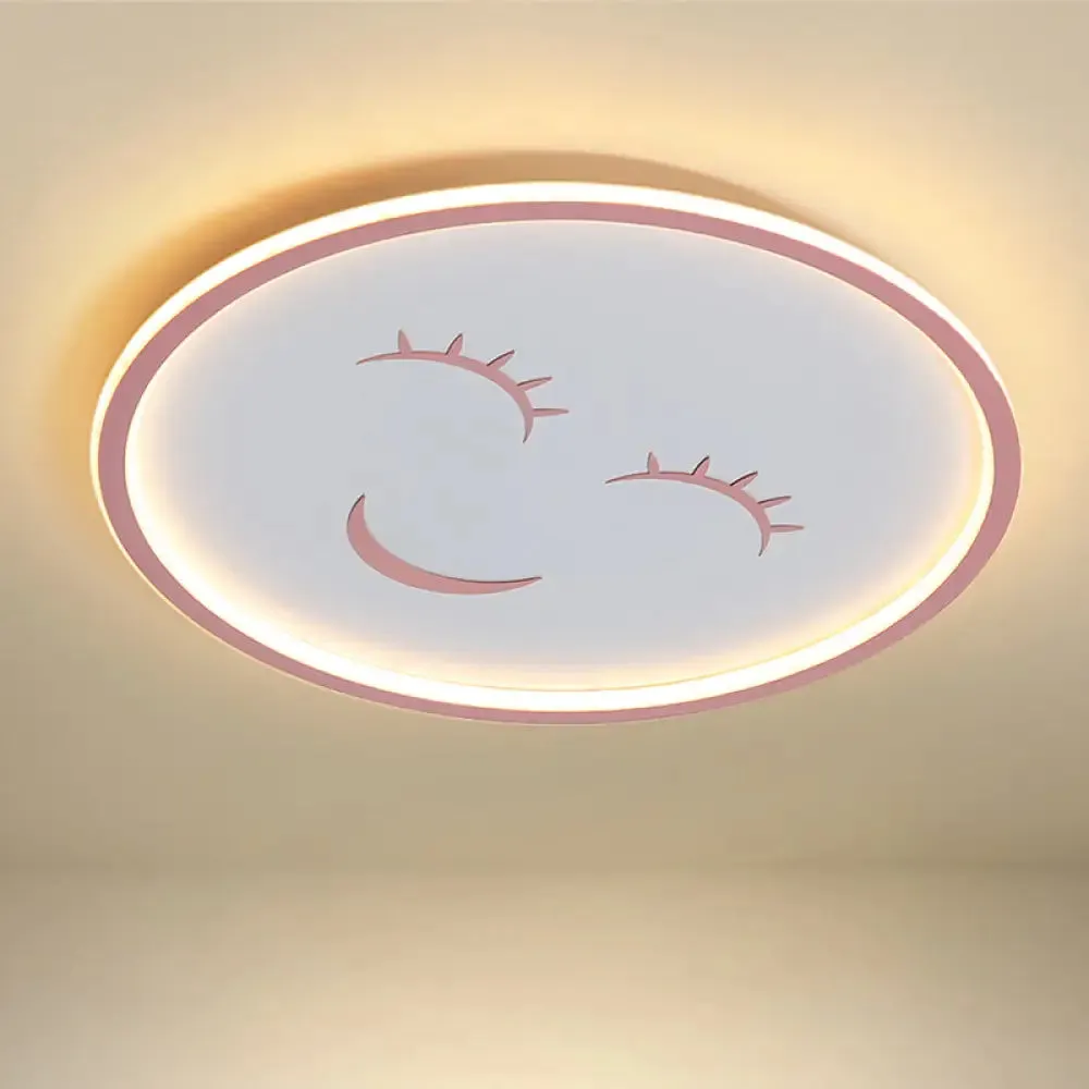Acrylic Smiling Face Ceiling Light Fixture - Cartoon LED Flush Mount Lamp in Pink with Warm/White Light
