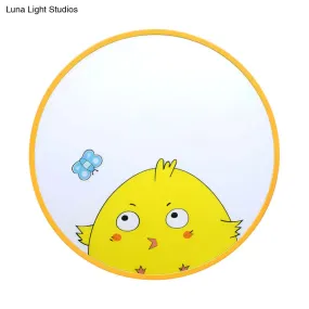 Adorable Chick Acrylic Yellow Flush Light for Kindergarten Corridor - Lovely Drum Flush Ceiling Light