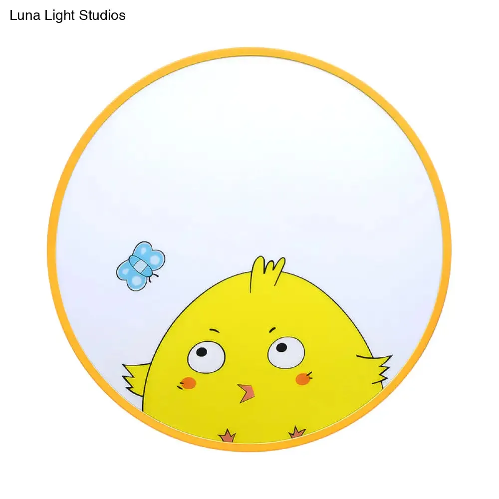 Adorable Chick Acrylic Yellow Flush Light for Kindergarten Corridor - Lovely Drum Flush Ceiling Light
