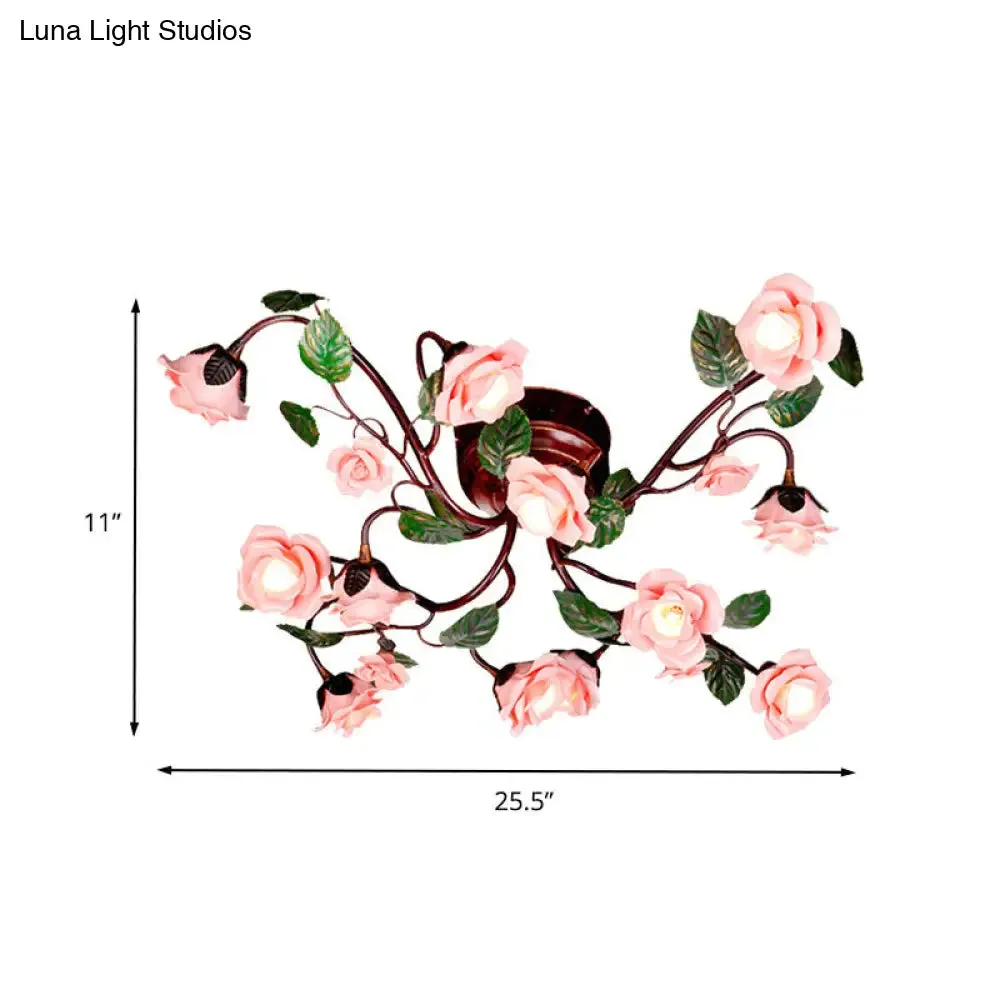 American Garden Metal Semi Flush Mount with 12 LED Lights in Dark Brown for Rose Bedroom Ceiling