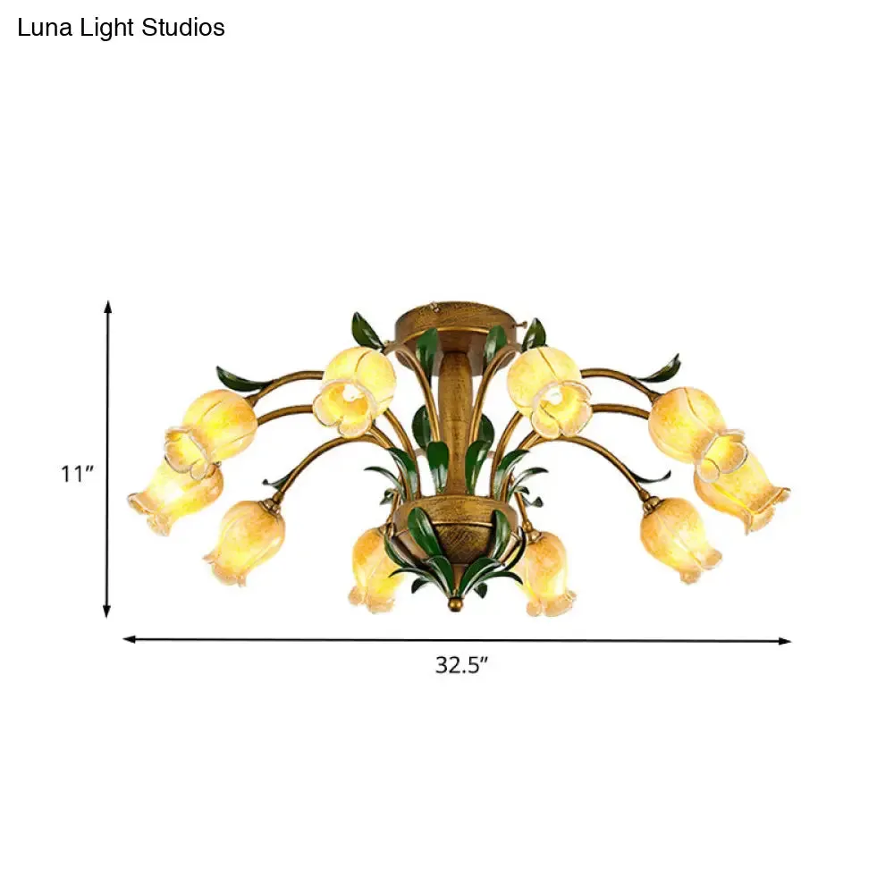 American Garden Metal Tulip LED Semi Flush Ceiling Light Fixture with Brass Finish - Ideal for Living Room (6/8/10-Bulb Option)
