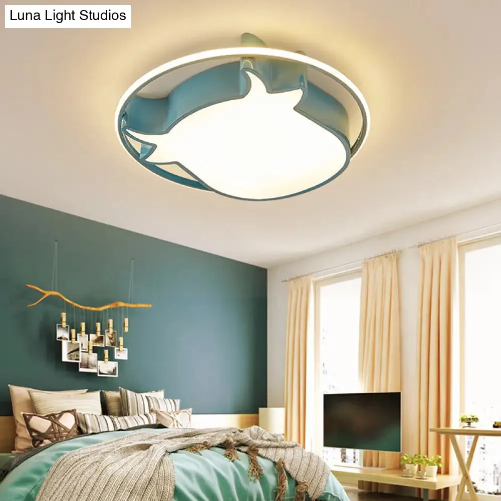 Animal-Inspired Ring Kid's Flush Ceiling Light: Eye-Caring Ox Head Acrylic Lamp
