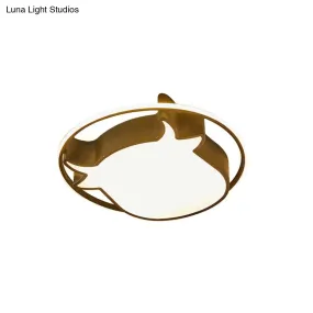 Animal-Inspired Ring Kid's Flush Ceiling Light: Eye-Caring Ox Head Acrylic Lamp