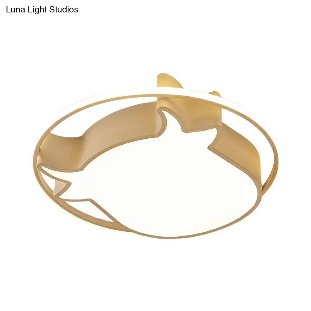 Animal-Inspired Ring Kid's Flush Ceiling Light: Eye-Caring Ox Head Acrylic Lamp