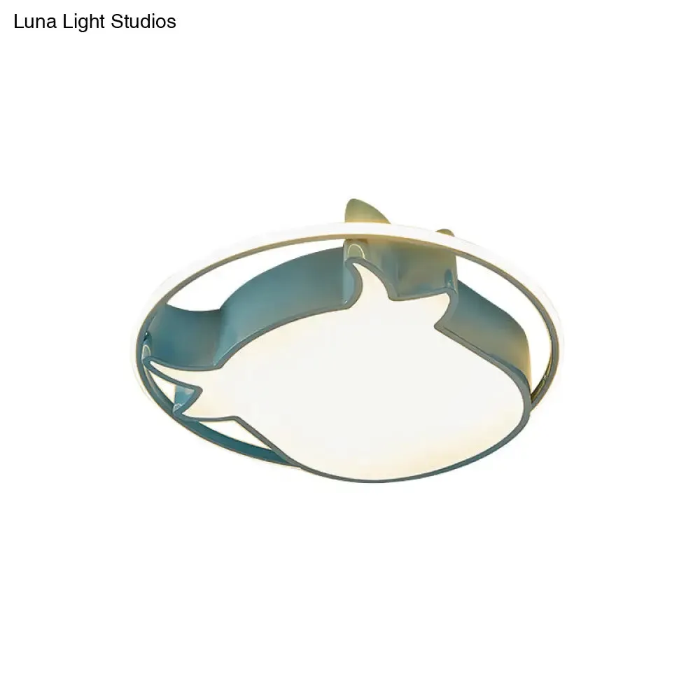 Animal-Inspired Ring Kid's Flush Ceiling Light: Eye-Caring Ox Head Acrylic Lamp
