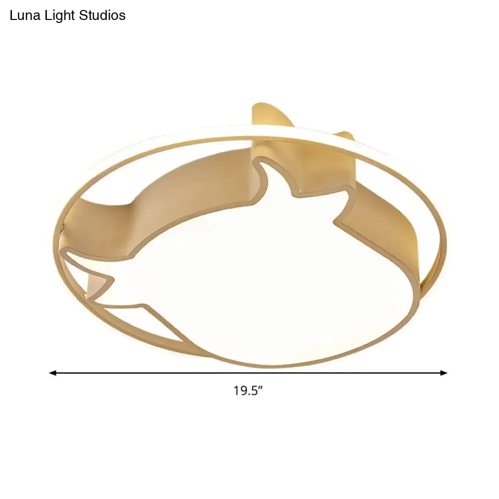 Animal-Inspired Ring Kid's Flush Ceiling Light: Eye-Caring Ox Head Acrylic Lamp