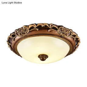 Antique Milk Glass Dome Bedroom Ceiling Light with LED, Flush Mount, Brown, 14"/16"/19.5" Dia
