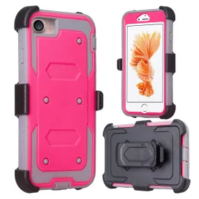 Apple iPhone 8 Case, Triple Protection 3-in-1 Heavy Duty Holster Shell Combo Case Cover for iPhone 8 - Hot Pink