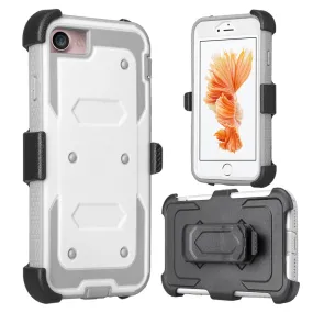 Apple iPhone 8 Case, Triple Protection 3-in-1 Heavy Duty Holster Shell Combo Case Cover for iPhone 8 - White