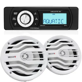 Aquatic Av MP6 Marine Stereo & NK2-116W 6.5" 2-Way Coaxial Marine Speakers