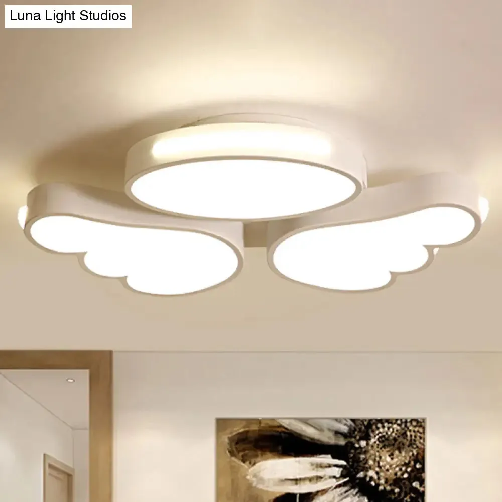 Art Deco Acrylic Flush Mount Ceiling Light - White Angel Design for Kid's Bedroom