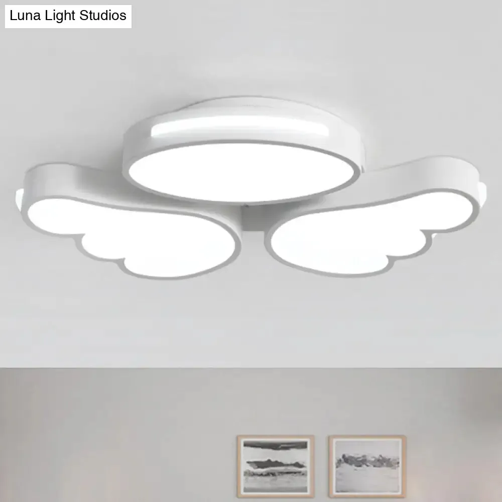 Art Deco Acrylic Flush Mount Ceiling Light - White Angel Design for Kid's Bedroom