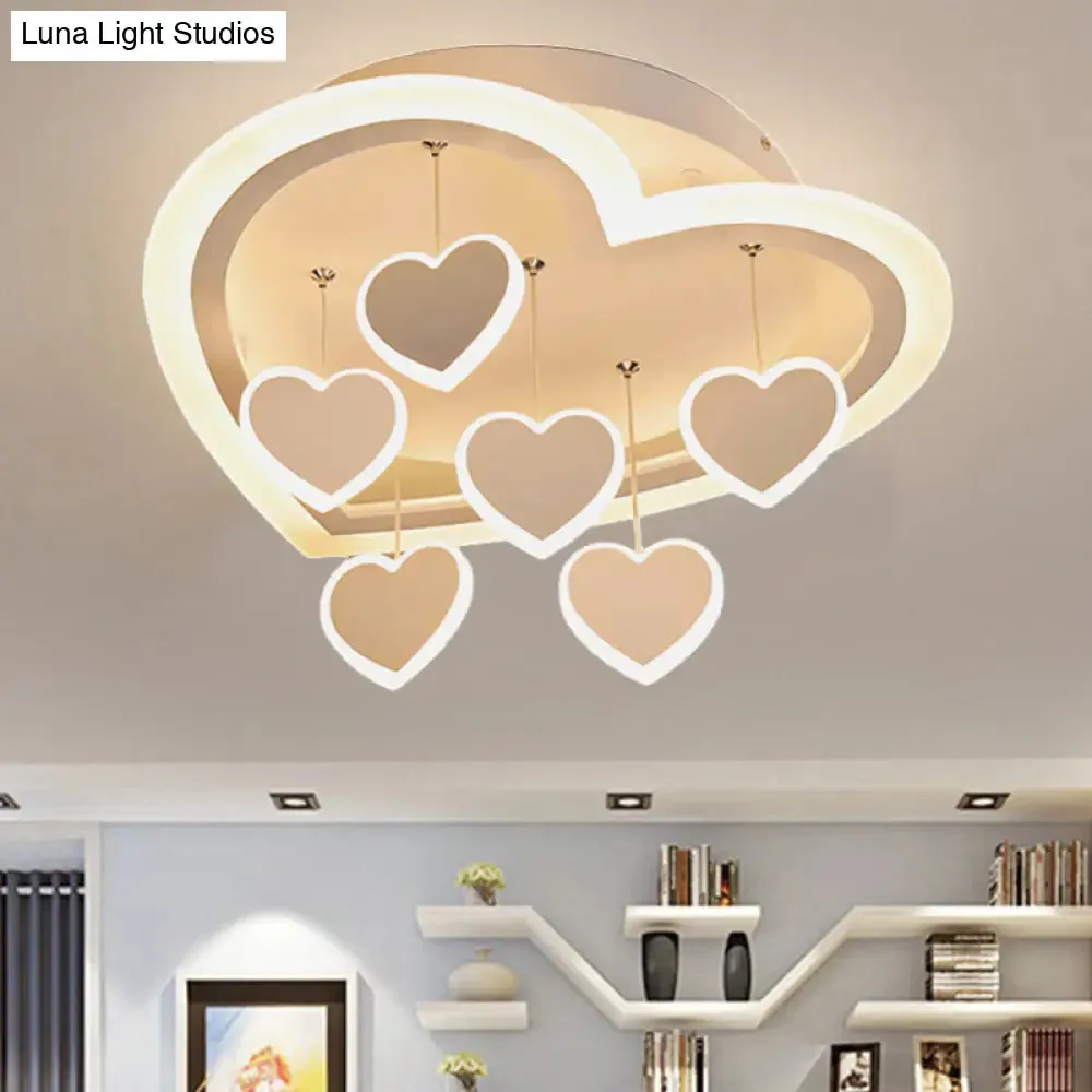 Art Deco Acrylic White Heart-Shaped Flush Mount Ceiling Light for Study Room