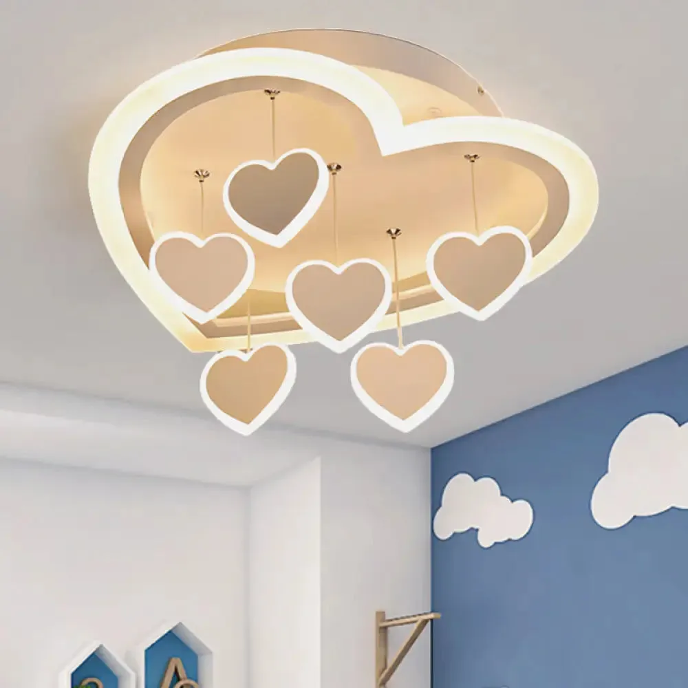 Art Deco Acrylic White Heart-Shaped Flush Mount Ceiling Light for Study Room