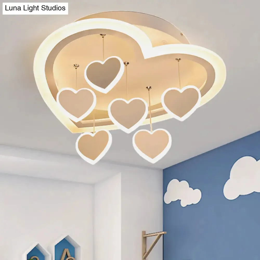 Art Deco Acrylic White Heart-Shaped Flush Mount Ceiling Light for Study Room