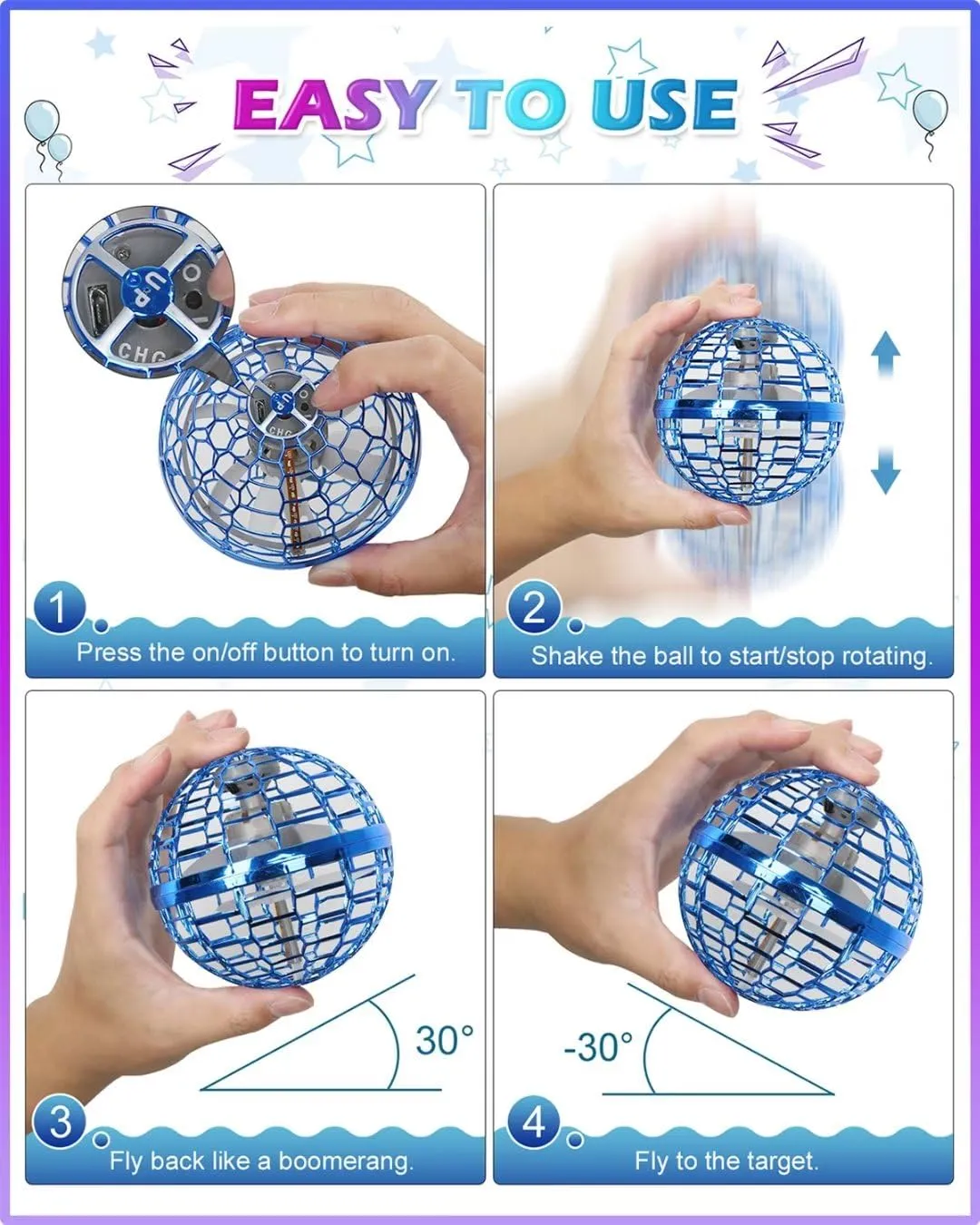 ATHLERIA UFO Flying Orb Ball with Lights,Galaxy Ball 2024,Mini Drone Toys for Age 6-8-13,Hover Boomerang Cosmic Globe Spinning,Cool Stuff Christmas Birthday Gifts for 6 7 8 9 10  Year Boy Girl Teens