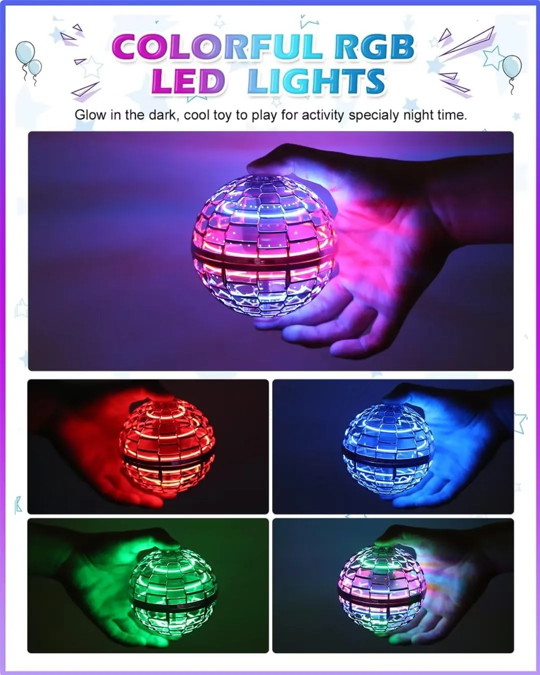 ATHLERIA UFO Flying Orb Ball with Lights,Galaxy Ball 2024,Mini Drone Toys for Age 6-8-13,Hover Boomerang Cosmic Globe Spinning,Cool Stuff Christmas Birthday Gifts for 6 7 8 9 10  Year Boy Girl Teens