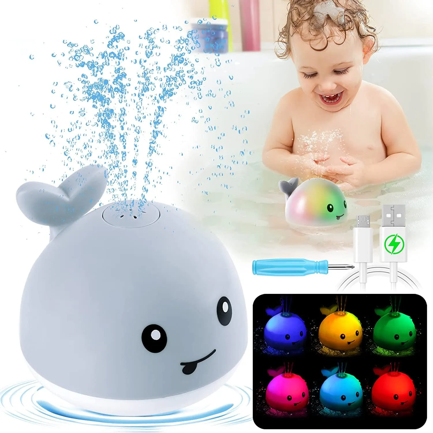 Baby Bath Light Up Whale Sprinkler