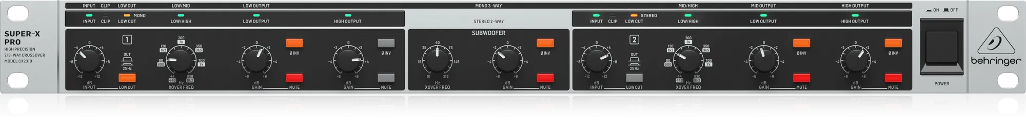 Behringer Super-X Pro CX2310 V2 High-Precision Stereo 2-Way/Mono 3-Way Crossover with Subwoofer Output