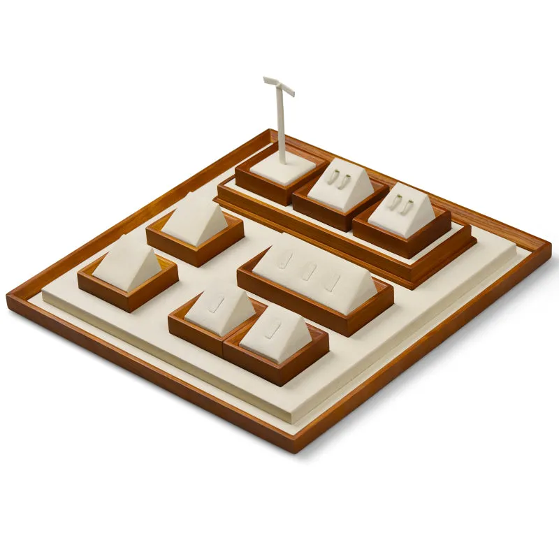 Beige Solid Wood Microfiber Window Counter Jewelry Display Props TT027