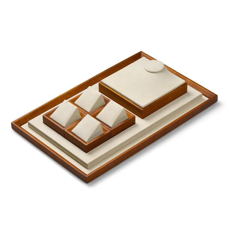 Beige Solid Wood Microfiber Window Counter Jewelry Display Props TT027