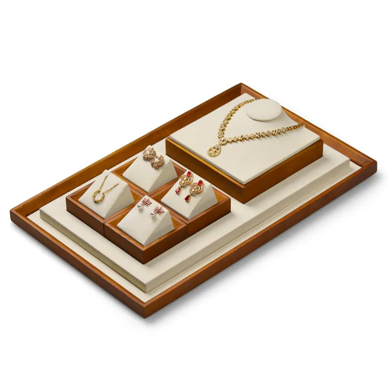 Beige Solid Wood Microfiber Window Counter Jewelry Display Props TT027