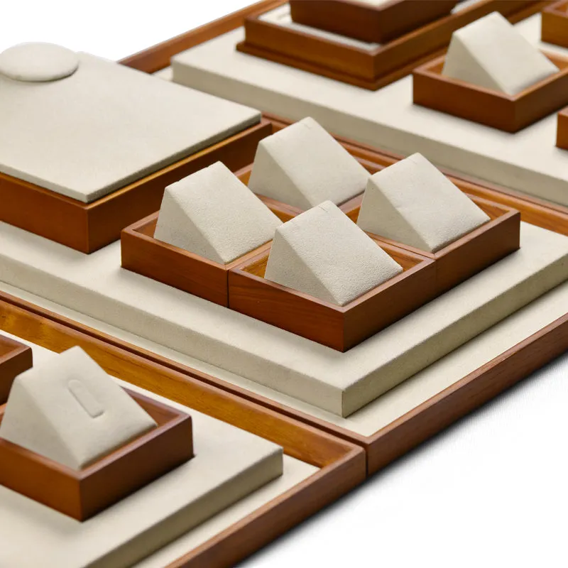 Beige Solid Wood Microfiber Window Counter Jewelry Display Props TT027