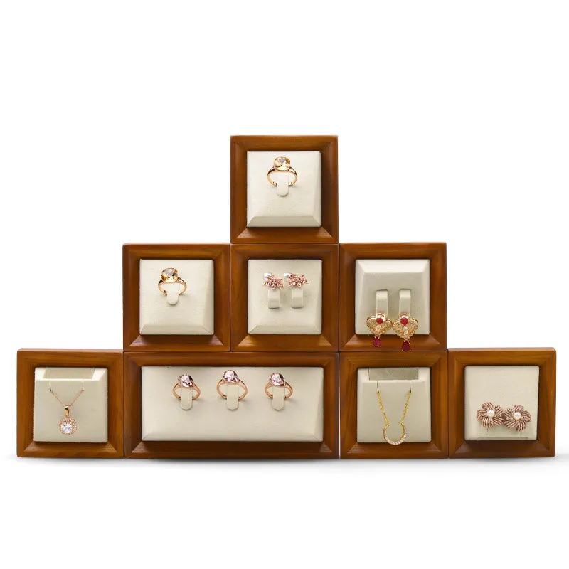 Beige Solid Wood Microfiber Window Counter Jewelry Display Props TT027