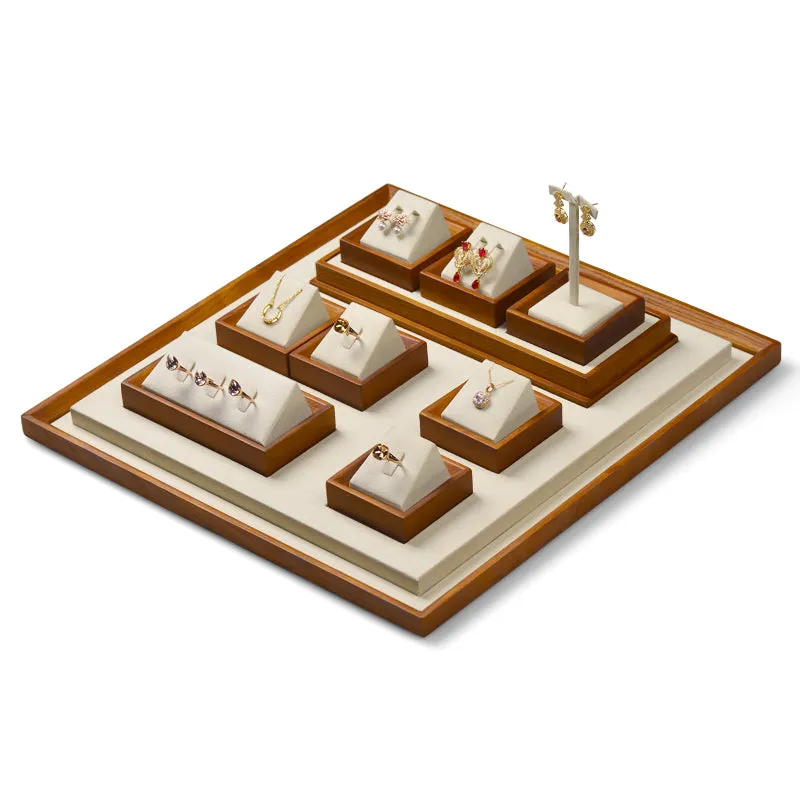 Beige Solid Wood Microfiber Window Counter Jewelry Display Props TT027