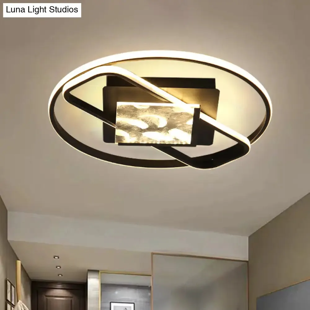 Black Acrylic LED Flushmount Ceiling Light with Modern Ring and Square Design