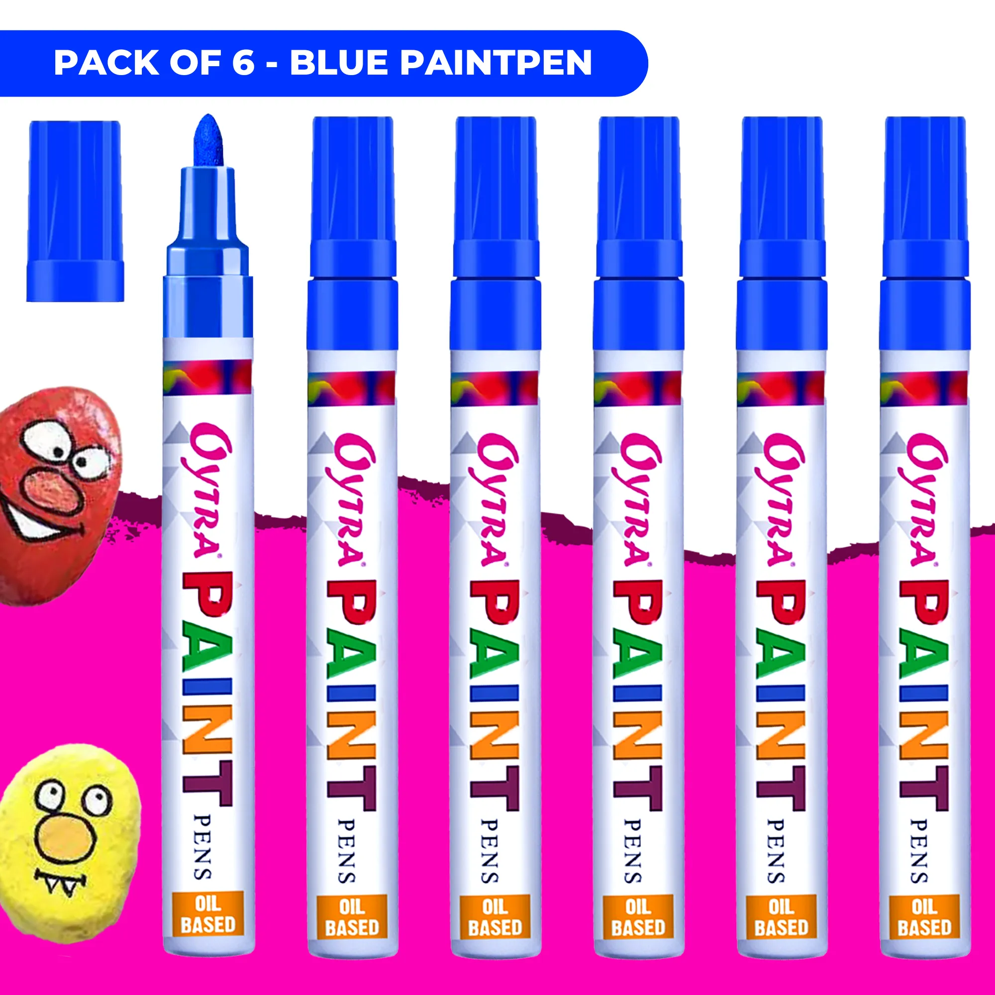 Blue Paint Permanent Marker Pen Set of 6