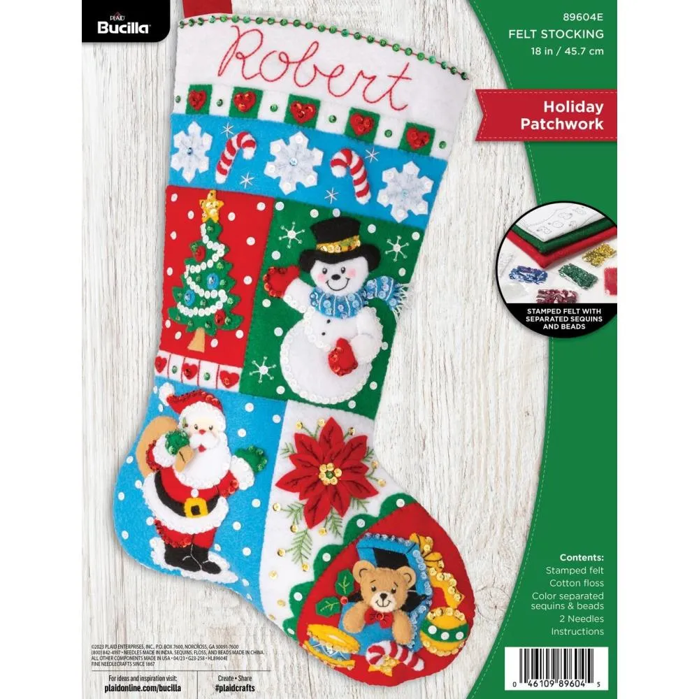 Bucilla Felt Stocking Applique Kit 18" Long Holiday Patchwork*