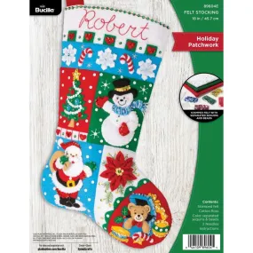Bucilla Felt Stocking Applique Kit 18" Long Holiday Patchwork*