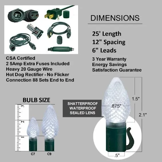 C7 Green 25 LED Tree Lights – Commercial String Lights