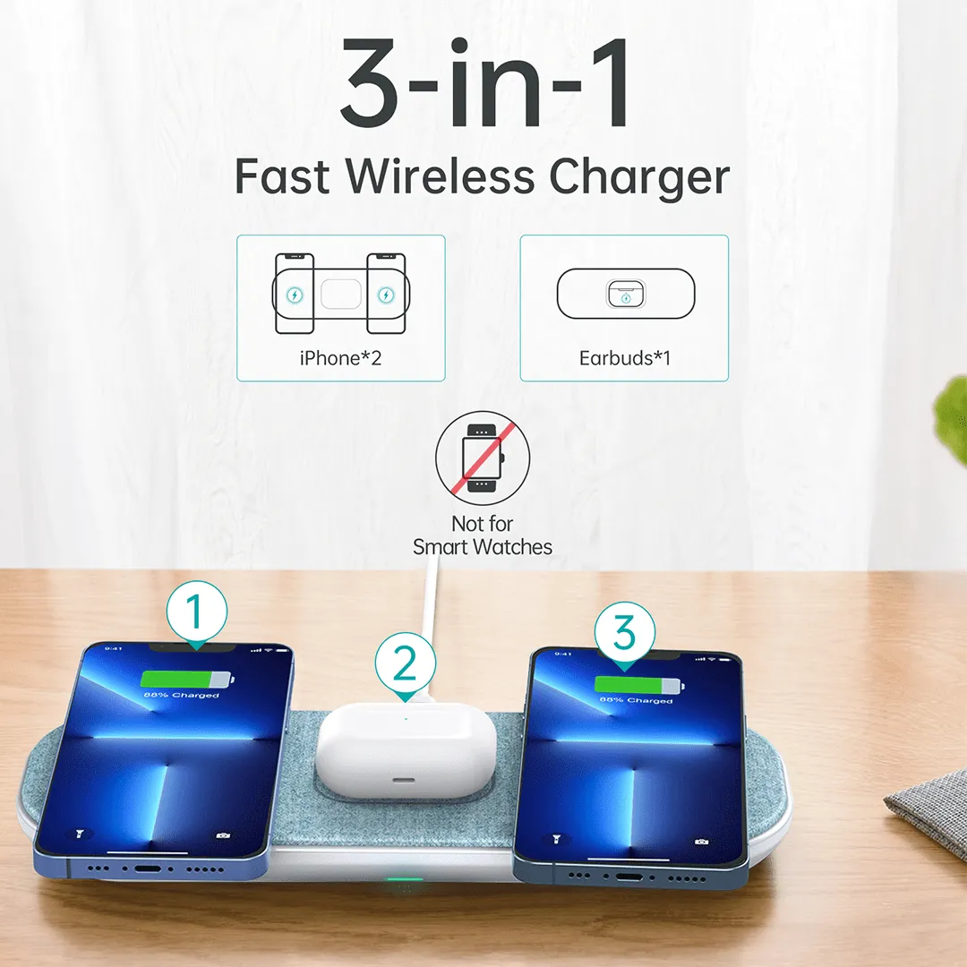 CHOETECH 3-in-1 MagSafe Triple Coil Fast Wireless Charger