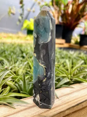 Chrysocolla w/ Tourmaline Crystal Point