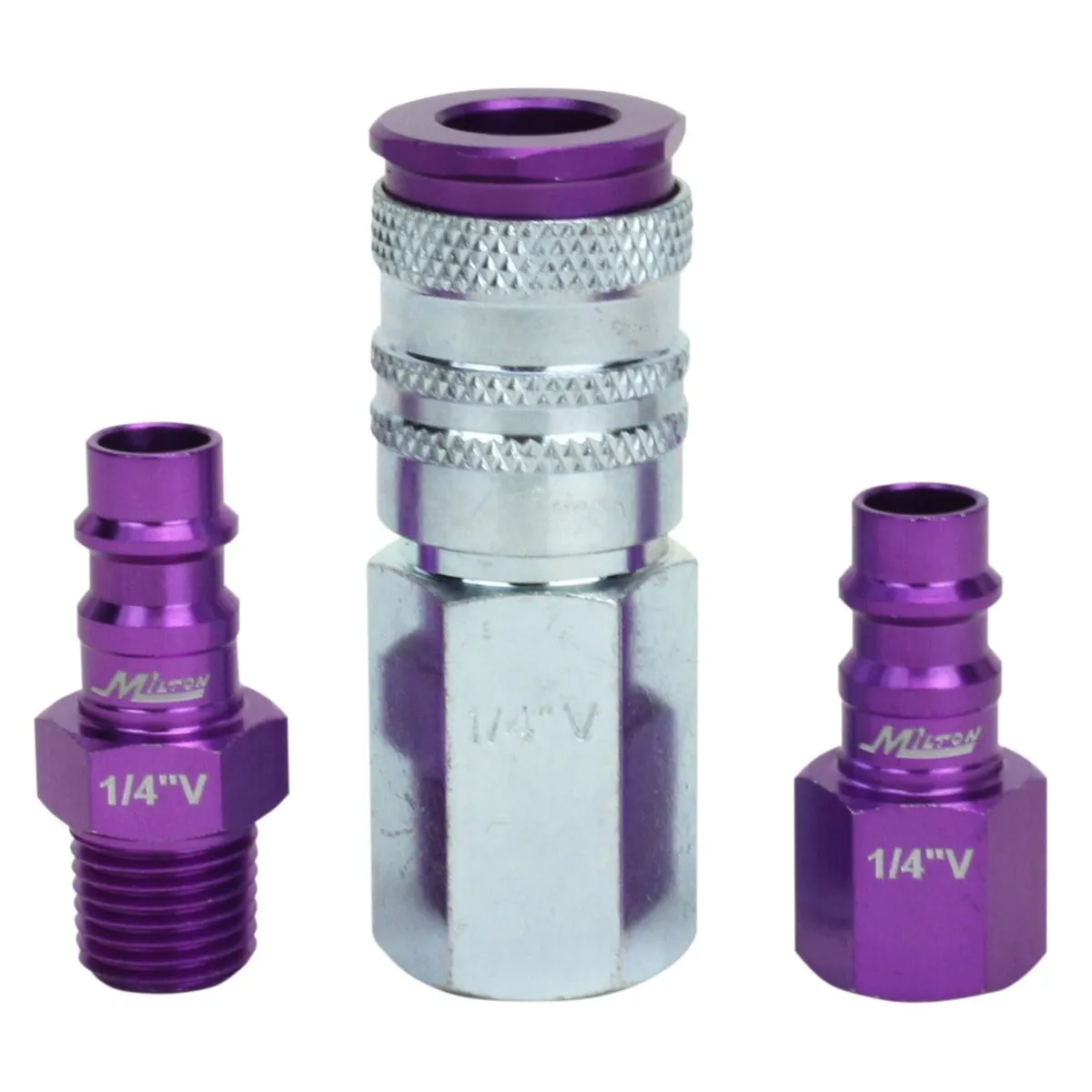 COLORFIT® HIGHFLOWPRO® Coupler & Plug Kit - (V-Style, Purple) - 1/4" NPT (3-Piece)