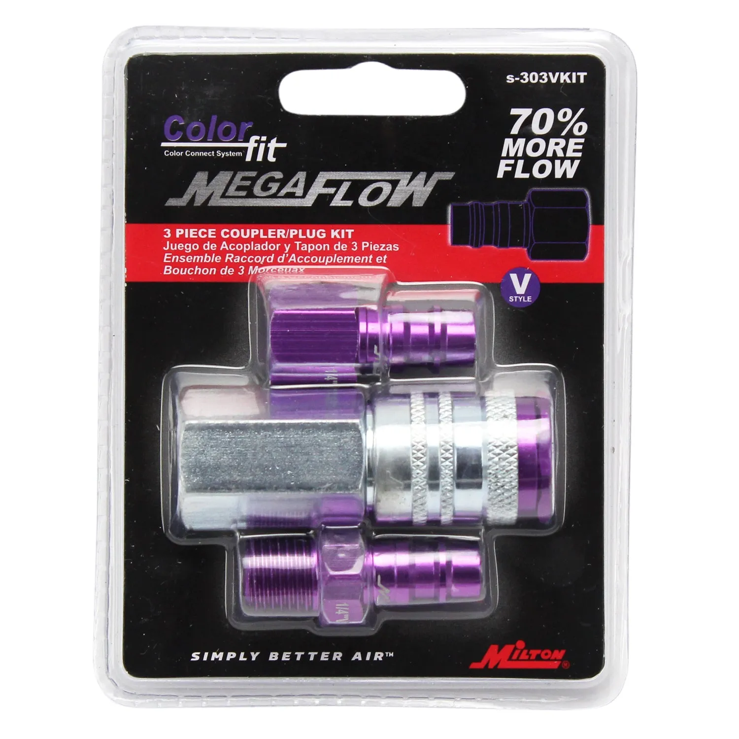 COLORFIT® HIGHFLOWPRO® Coupler & Plug Kit - (V-Style, Purple) - 1/4" NPT (3-Piece)