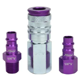 COLORFIT® HIGHFLOWPRO® Coupler & Plug Kit - (V-Style, Purple) - 1/4" NPT (3-Piece)