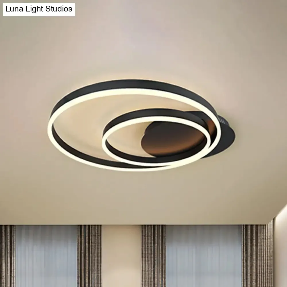 Contemporary LED Acrylic Ceiling Flush Light Fixture in Black/Brown, 1/2/3-Ring, Warm/White/Natural Light, 16.5"/19.5"/23.5" Wide