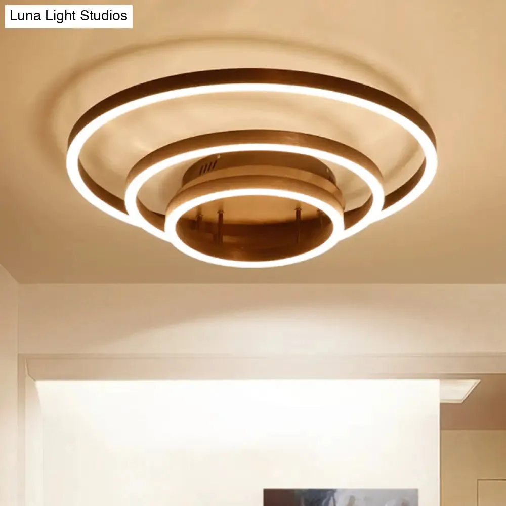 Contemporary LED Acrylic Ceiling Flush Light Fixture in Black/Brown, 1/2/3-Ring, Warm/White/Natural Light, 16.5"/19.5"/23.5" Wide