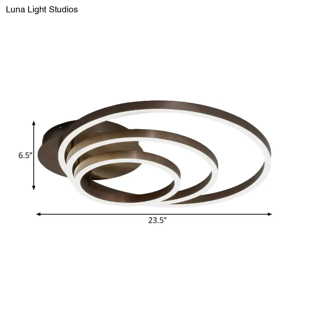 Contemporary LED Acrylic Ceiling Flush Light Fixture in Black/Brown, 1/2/3-Ring, Warm/White/Natural Light, 16.5"/19.5"/23.5" Wide