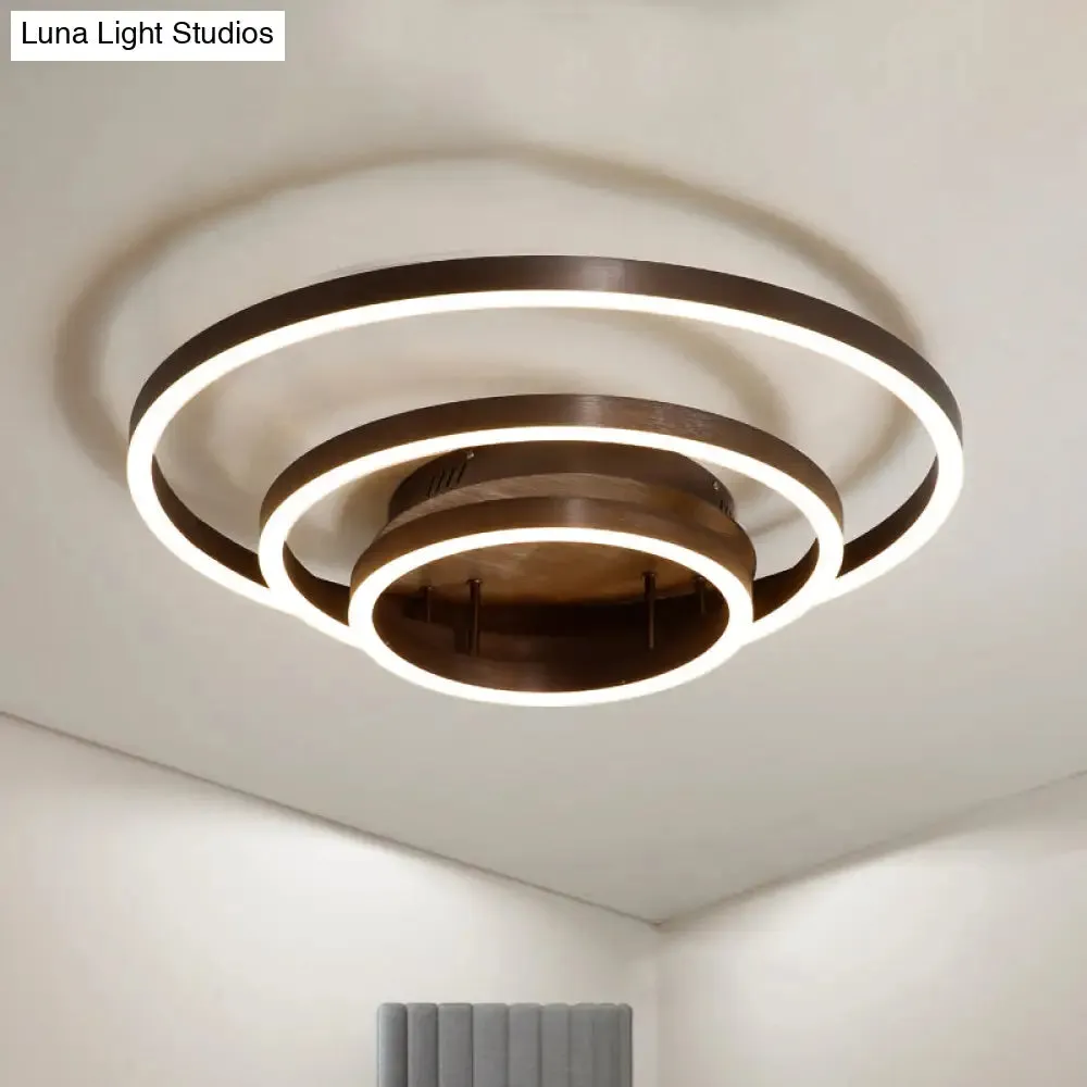 Contemporary LED Acrylic Ceiling Flush Light Fixture in Black/Brown, 1/2/3-Ring, Warm/White/Natural Light, 16.5"/19.5"/23.5" Wide