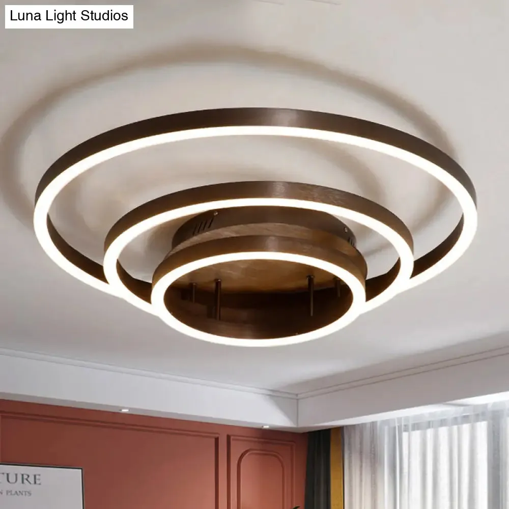 Contemporary LED Acrylic Ceiling Flush Light Fixture in Black/Brown, 1/2/3-Ring, Warm/White/Natural Light, 16.5"/19.5"/23.5" Wide