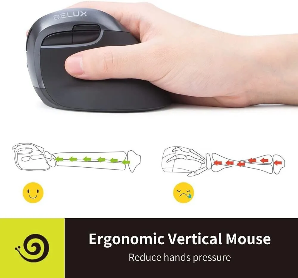 Delux Small Wireless Ergonomic Vertical Mouse - Dual Mode (Grey)